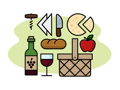 Picnic basket bread cheese wine picnic.png