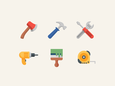 Tool kit Essentials axe wrench paint drill set hammer iconography icon.png