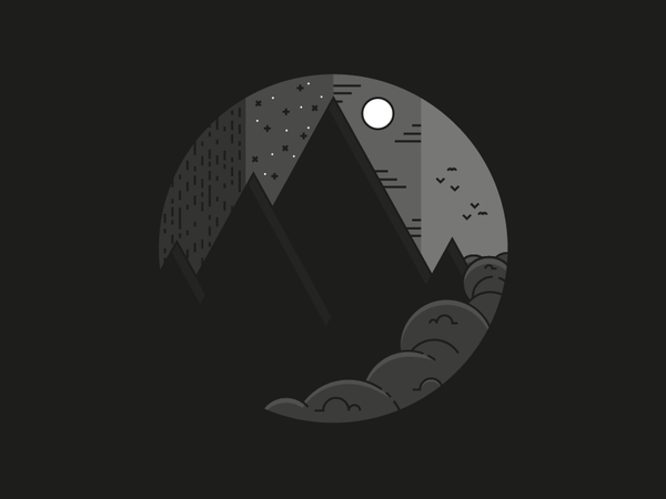 Dark Mountain clouds rain weather mountain black and white lineart ill.png