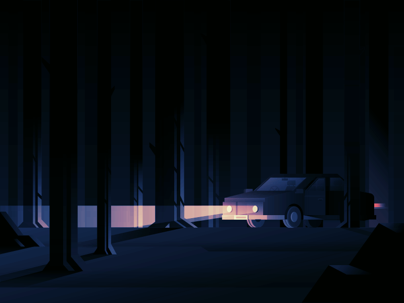 In the Woods particles scary night light car tree wood forest.gif