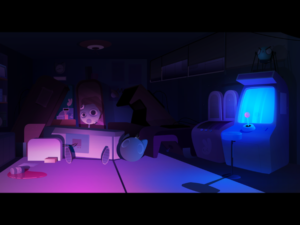 The Playstore atmopshere neon spider dystopia store robot arcade illus.png