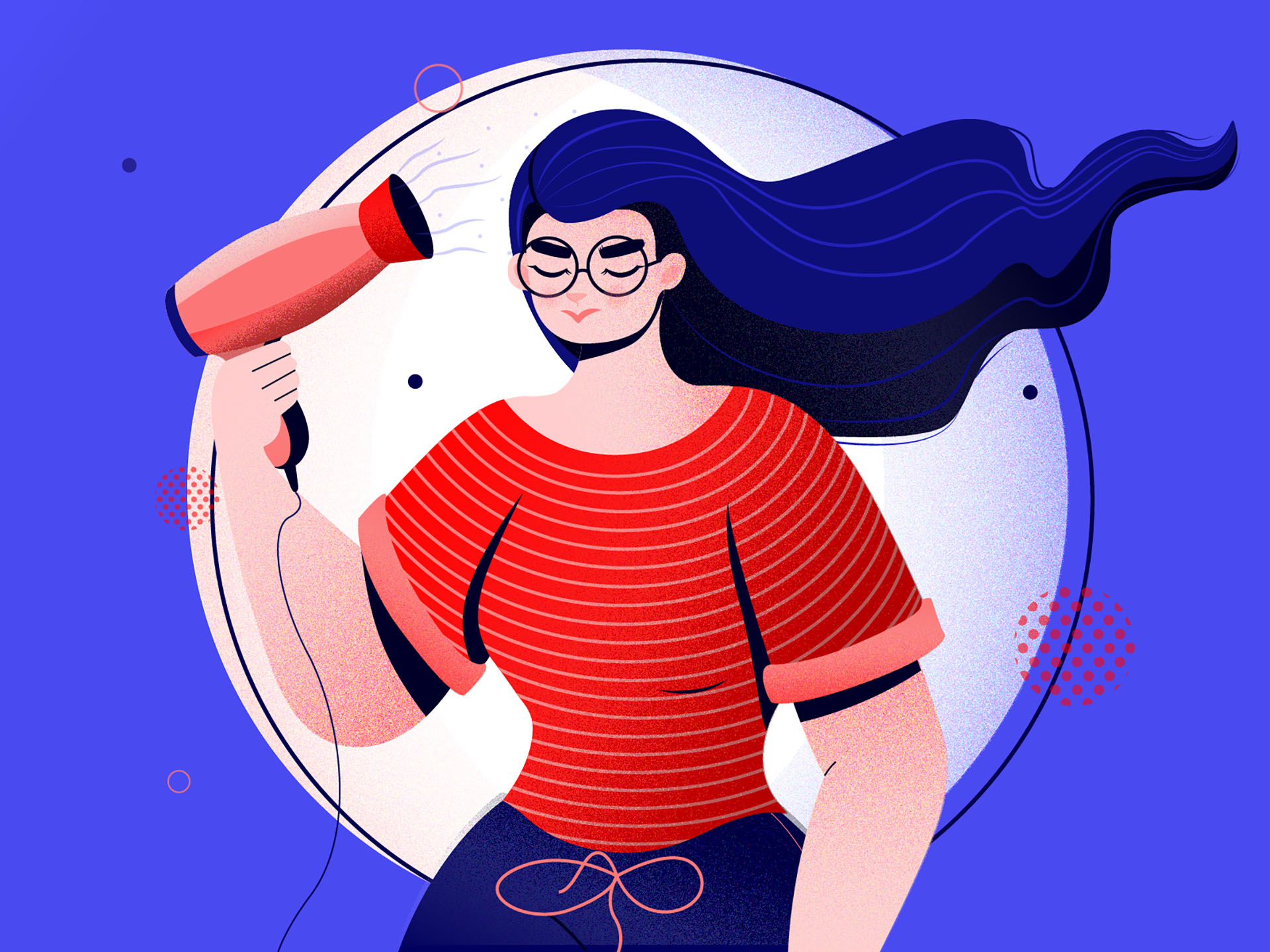 Drynig hair girl colors vector digital design concept character design.jpg