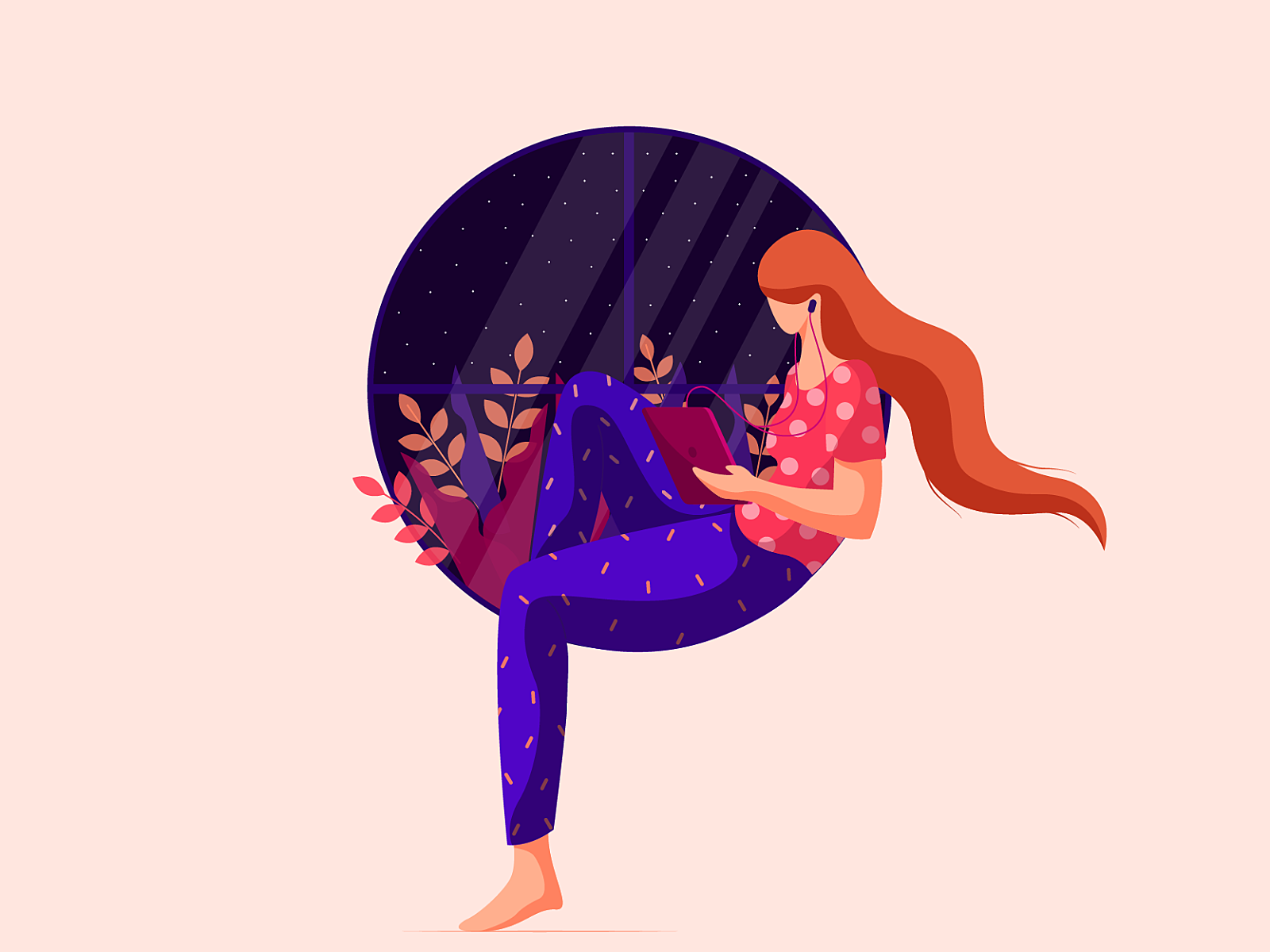 girl on window hair. colors digital design concept vector girl charact.png