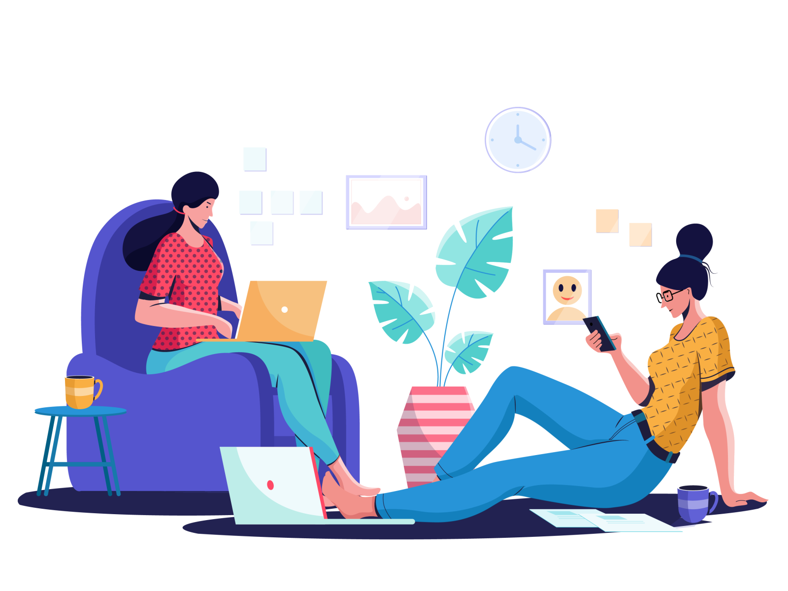 workplace at home girl colors vector digital concept design character.png