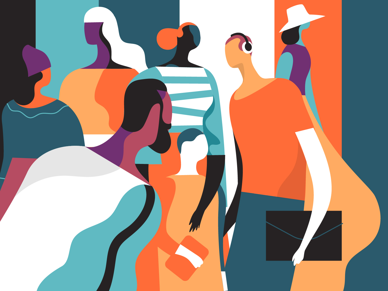Cosmopolis community characters popart colors pastel hurca style socie.webp