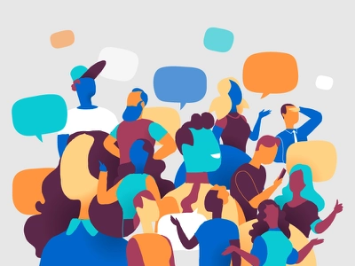 Crowd Talking fanbase community social network chat talk people folks.webp