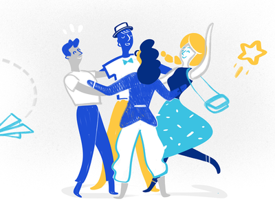 Friends funny characters dance party frinds community happyness joy.webp