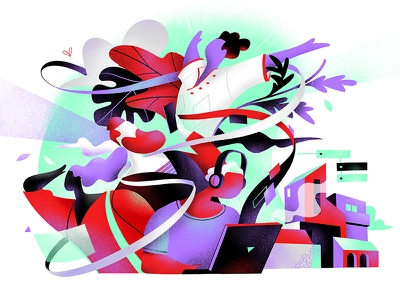 Multitasking Day illustration lifestyle sharing connection network hac.webp