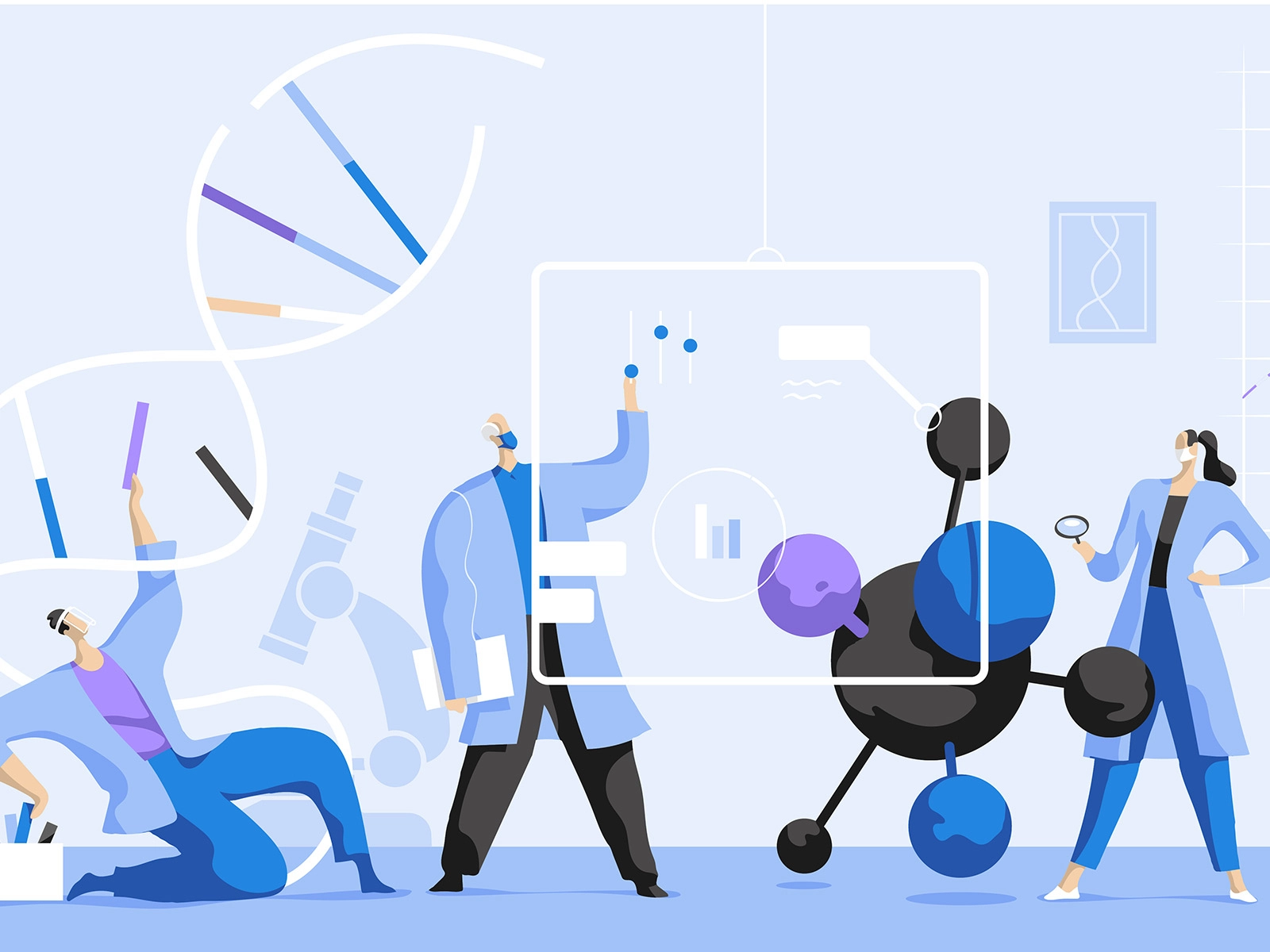 Vaccine Pioneers vecto art illustration analysis mutations genetics he.webp