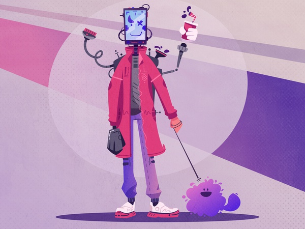 未来Future先行きმომავალიБудущееμέλλοντας. Cyborg with a dog smartphone tech.jpg