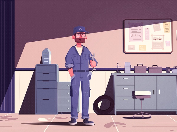 Car repair shop banner garage flat uniform work character design shop.jpg