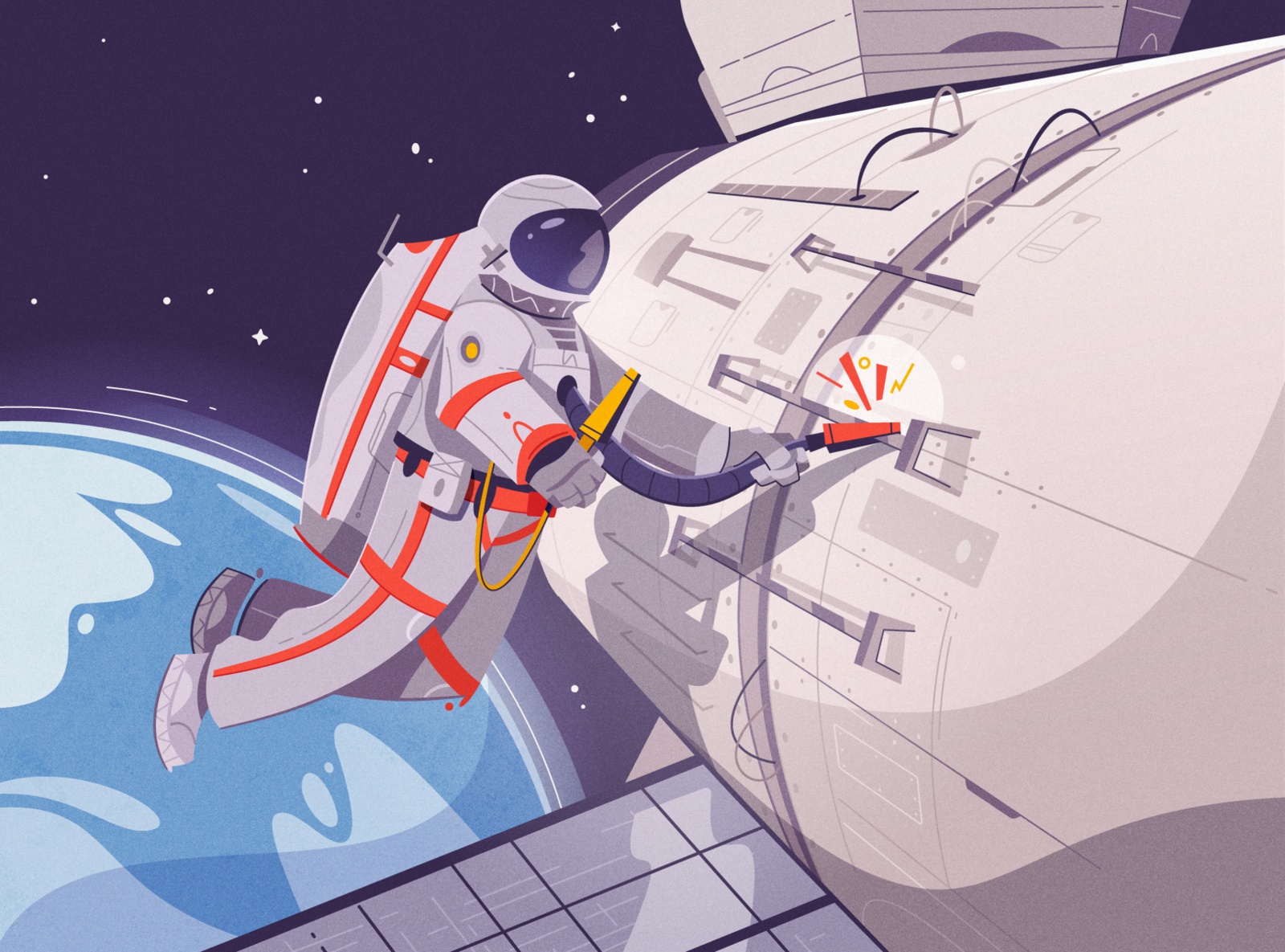 Astronaut in outer space character design tech flat procreate vector s.jpg