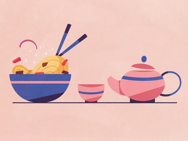 Chinese cuisine wok chopsticks tea cup tea eating flat  design cuisine.jpg