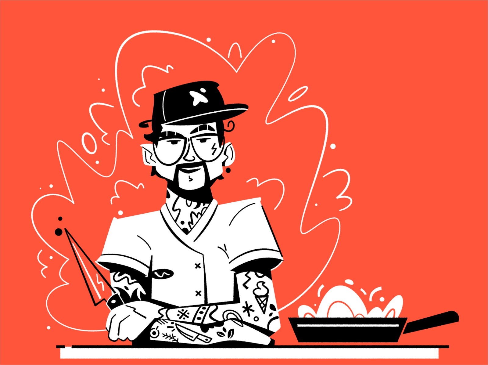Cool chef food tattoo rock chef cook flat art character cartoon vector.jpg