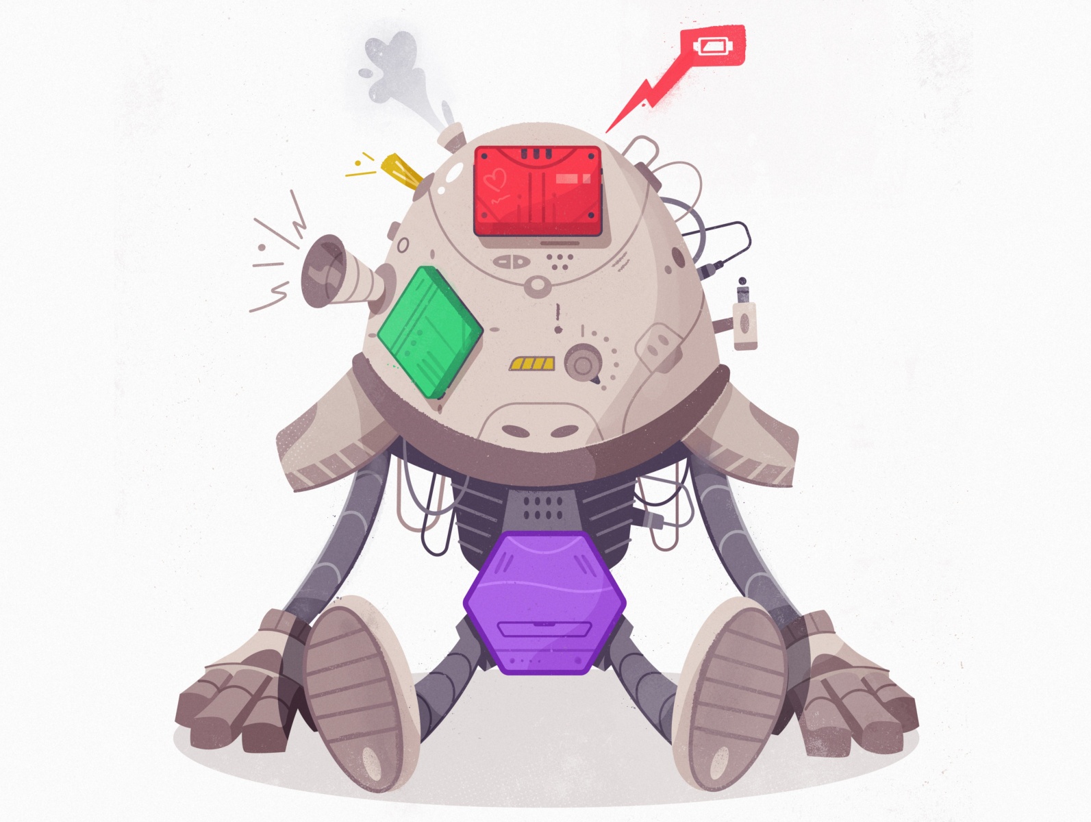Discharged robot charge broken futuristic robot character design tech.jpg