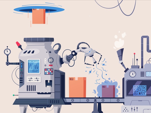 Futuristic conveyor box retrofuturism futuristic conveyor work cartoon.jpg