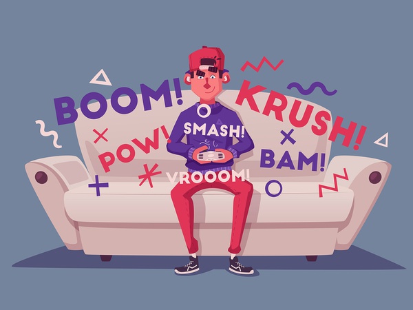 Gamer player comics videogames gamer cartoon illustration character ve.jpg