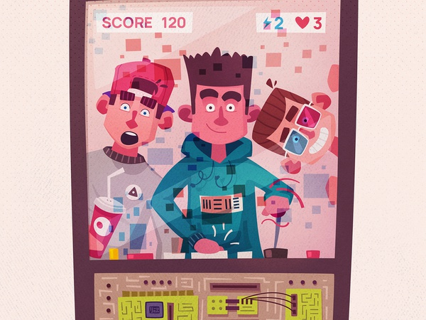 Gamers arcade gamers gamer retro cartoon character illustration vector.jpg