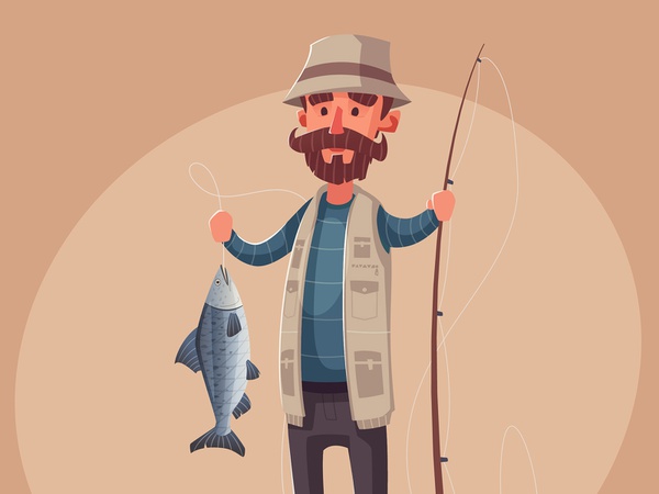 Happy fisherman funny fishing fish fisherman cartoon illustration vect.jpg