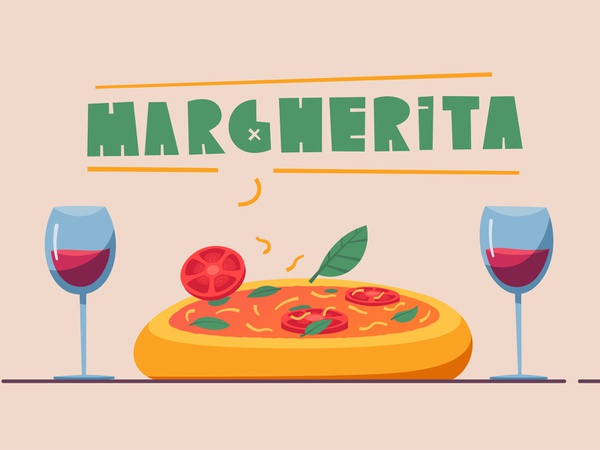 Italian cuisine  Margherita flat food pizza italian design cartoon ill.jpg