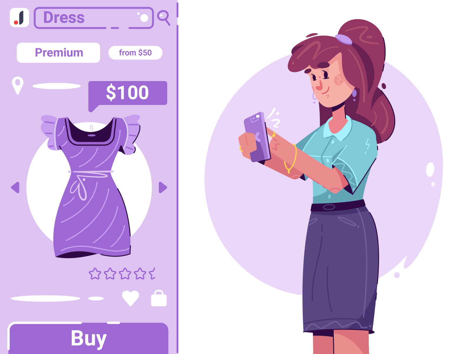 Online shopping  Joom dress girl shopping online character design flat.jpg