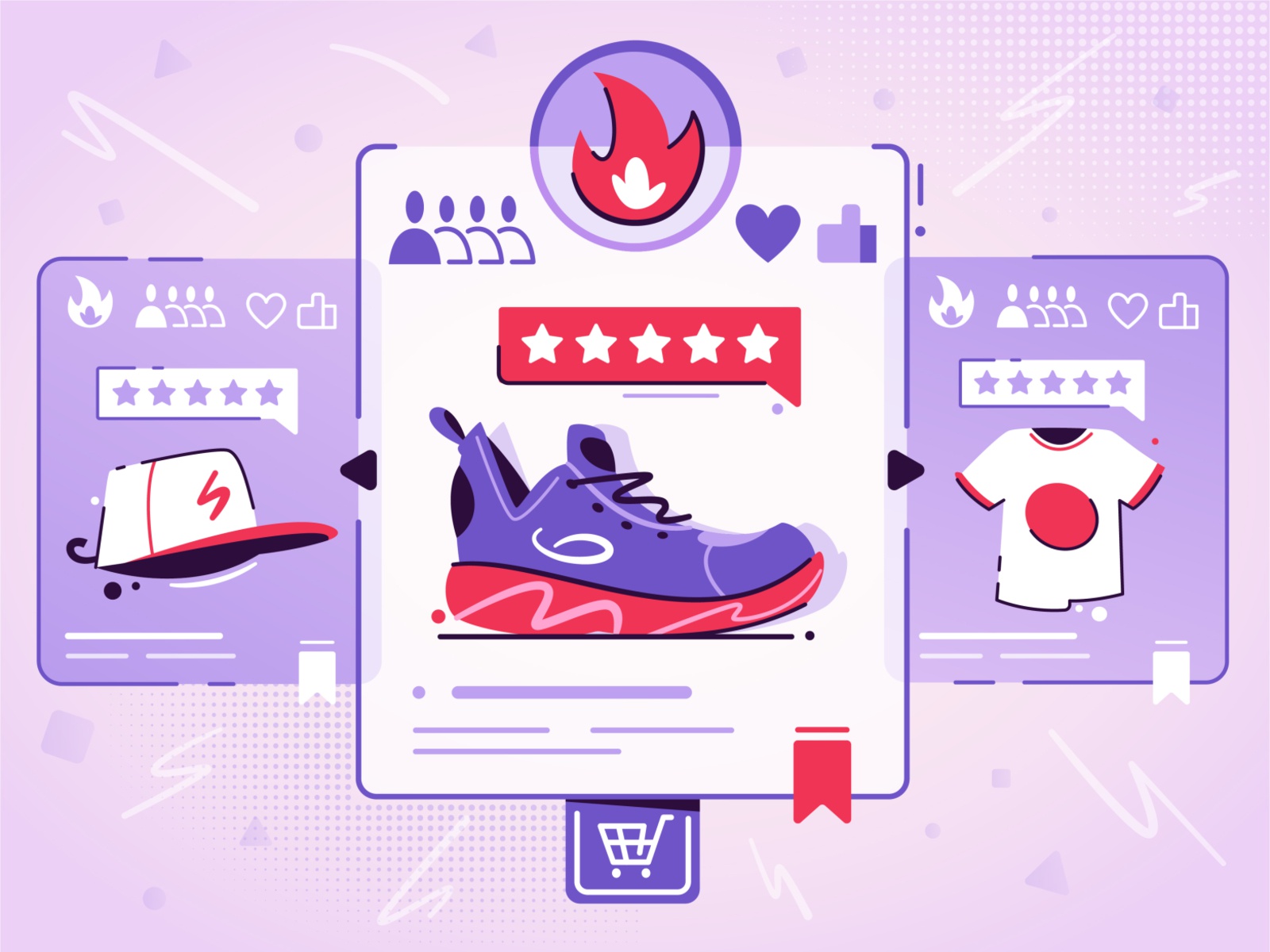 Trends interface item web social proof shop tech flat art design vecto.jpg