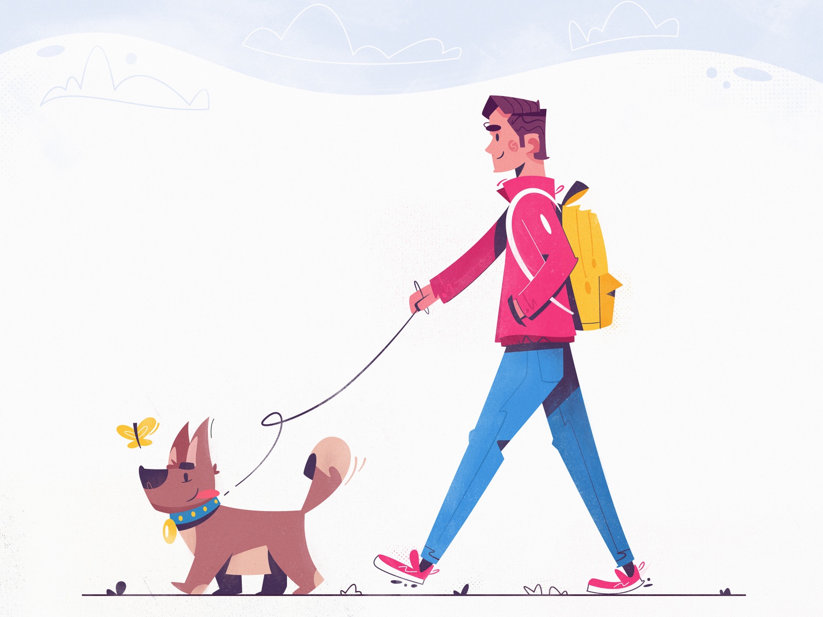 Walking the dog doggy walking character design friend pet dog art funn.jpg