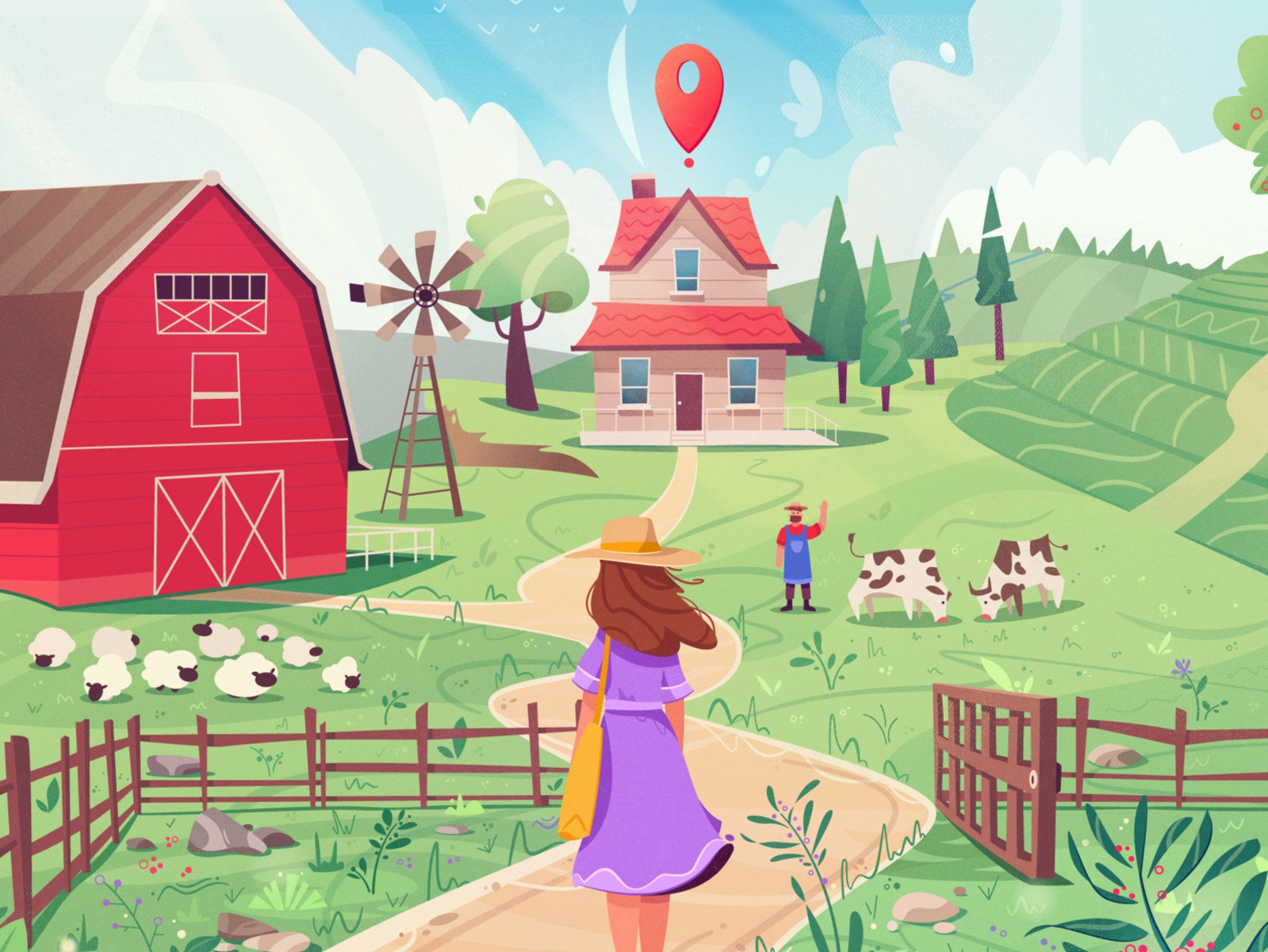 Farm house farmer summer landscape house farm art character cartoon ve.jpg