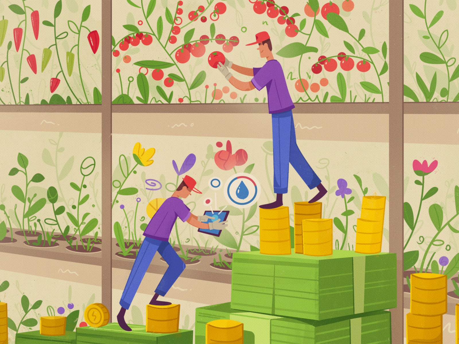 Investments green money investment farmer farm funny art design charac.jpg