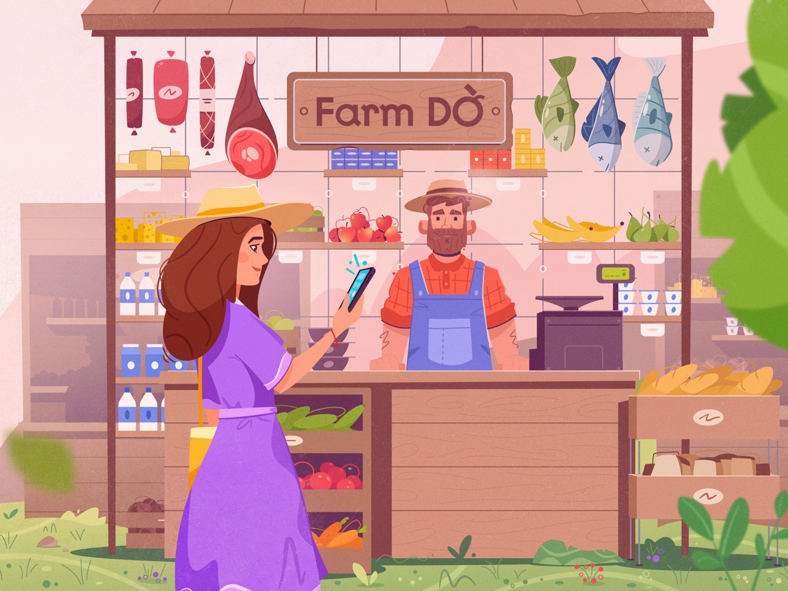 Marketplace food marketplace farmer farm art character cartoon vector.jpg