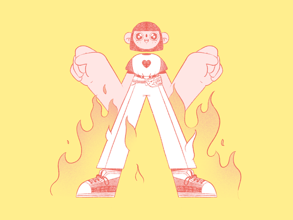 Illustration cute fire woman streetwear procreate design outline line.png