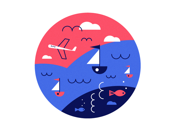 ️ geometric clouds scene airplane plane fish boats vector illustration.png