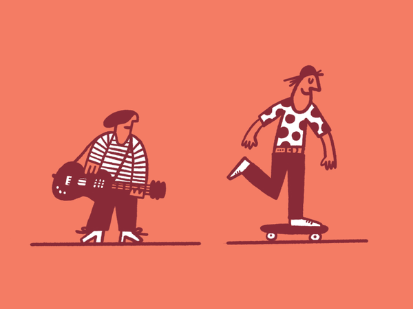 A rocker and a roller pusher nonecks polkadot skateboarding rockandrol.png