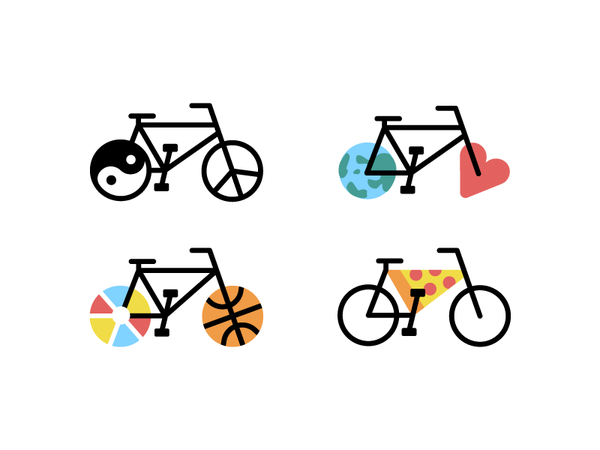 Bikes, bikes, bikes ball heart world peace yinyang pizza vector icon i.png