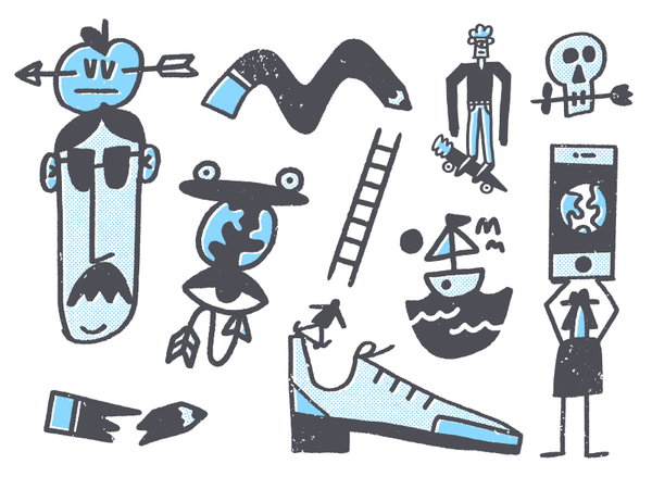 boat shoe ladder skull pencil loose drawing halftone vector illustra.png