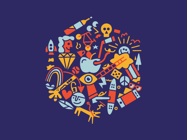 Bunch o stuff things stuff mishmash grit flat icon vector texture dood.png