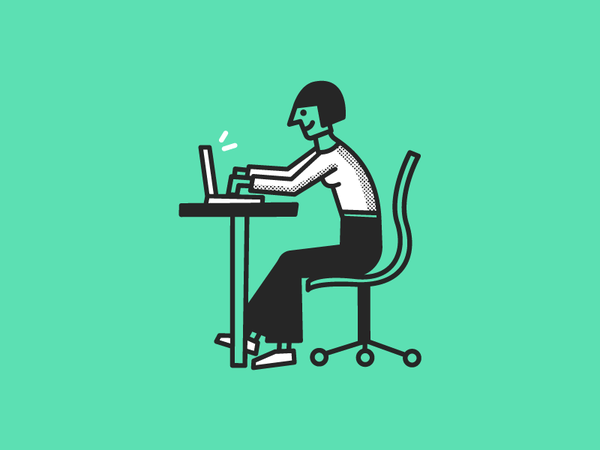 desk chair character lady freelance halftone vector illustration lapt.png