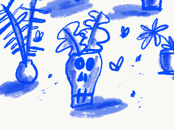 experiment illustration art sketchy flies vase pots plants skull doo.png