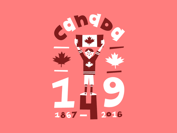 HBD Canada! lettering flag leaf maple man character vector flat illust.png
