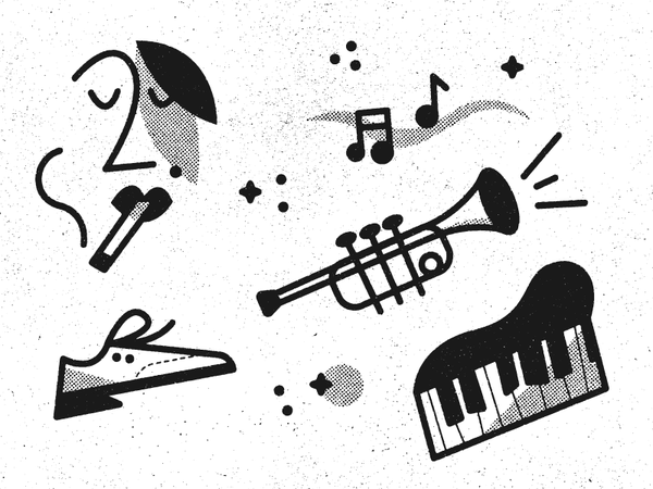 Jazz things  music piano trumpet halftone grit texture vector illustra.png