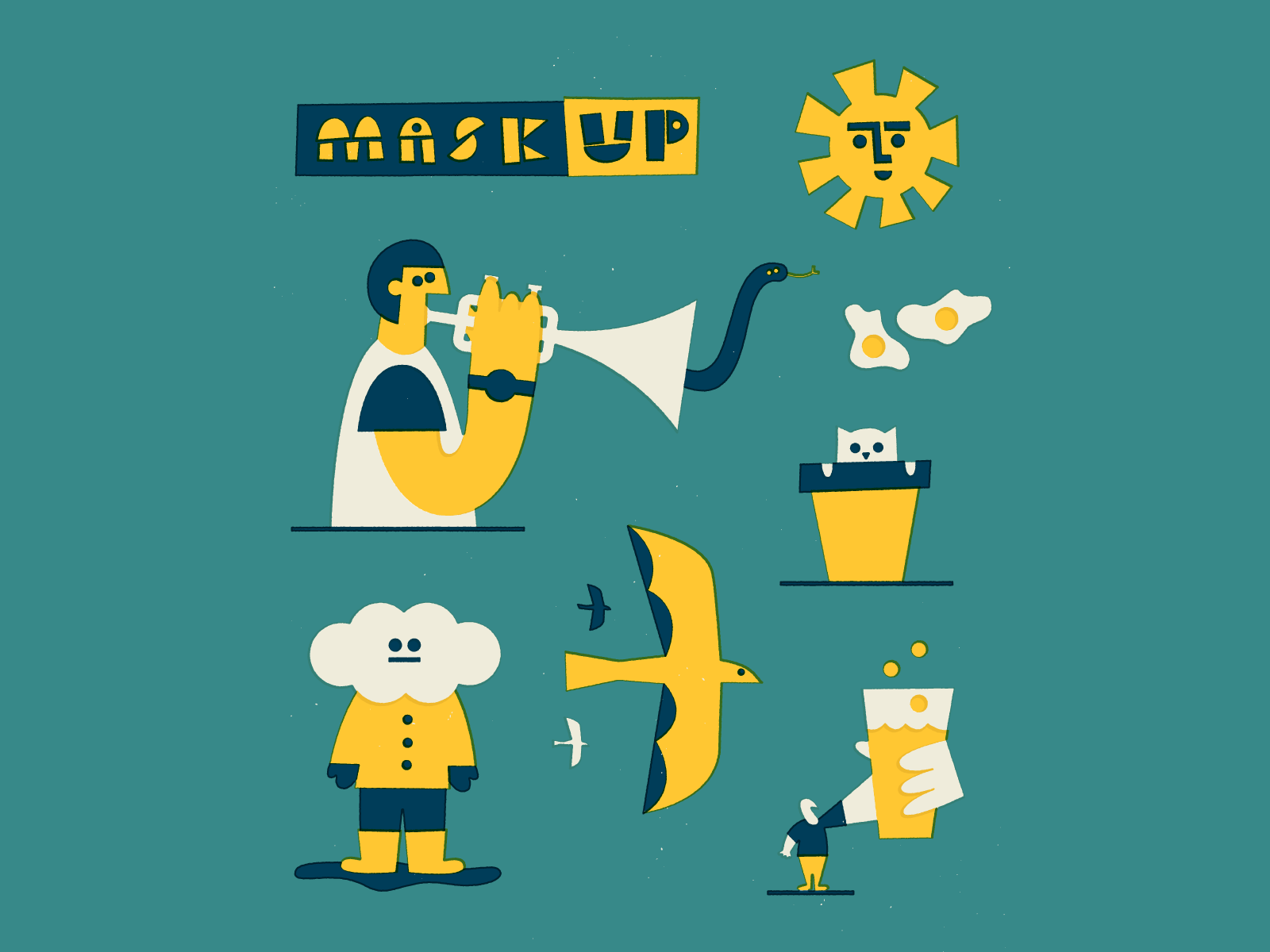 Mask up  mask sun texture drawing fun character doodle vector art illu.png