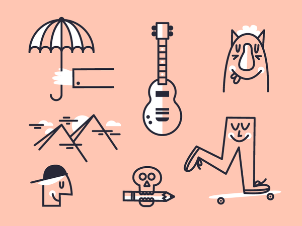 Process Doodles mountain pencil skull umbrella icon bass stuff vector.png