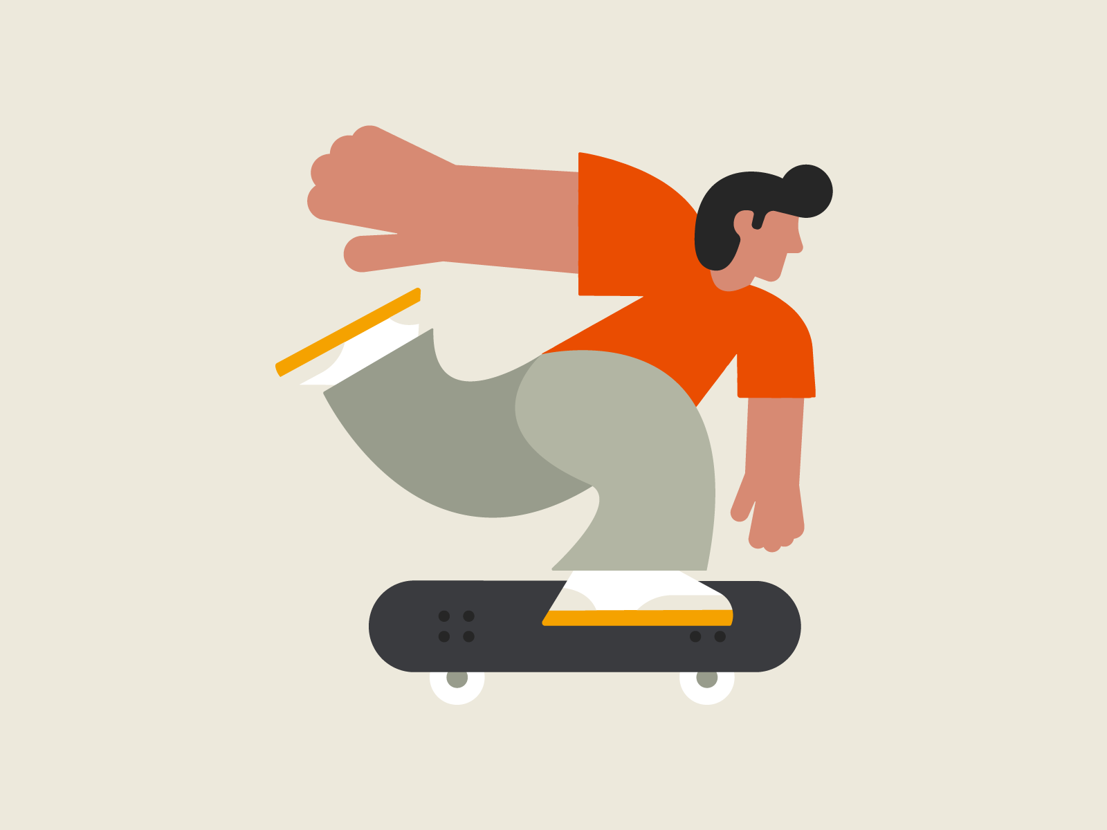 Pushin flat fun skateboarding skateboard character vector art illustra.png