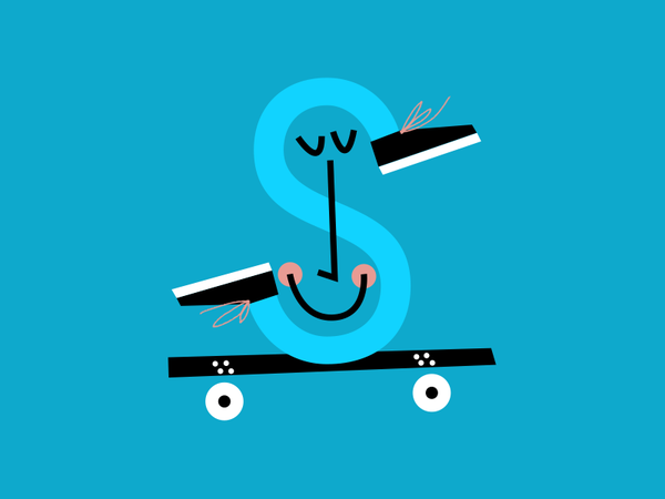 S flat shoes letter s smile character skateboarding illustration.png