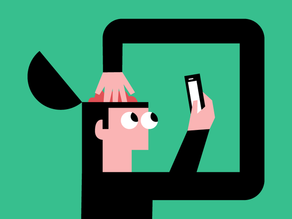 Selfie vector flat greetings eyes hand hello brain mobile illustration.png