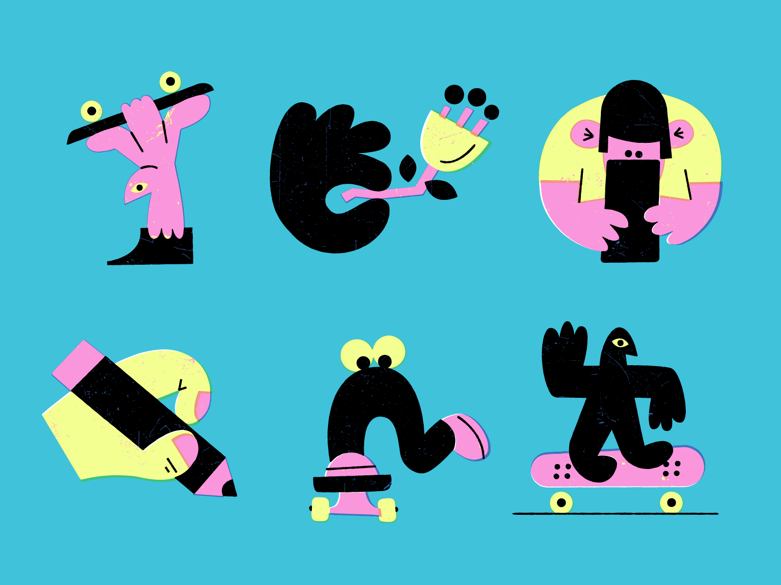 Slow Mondays  pencil skateboarding design fun doodle character texture.png