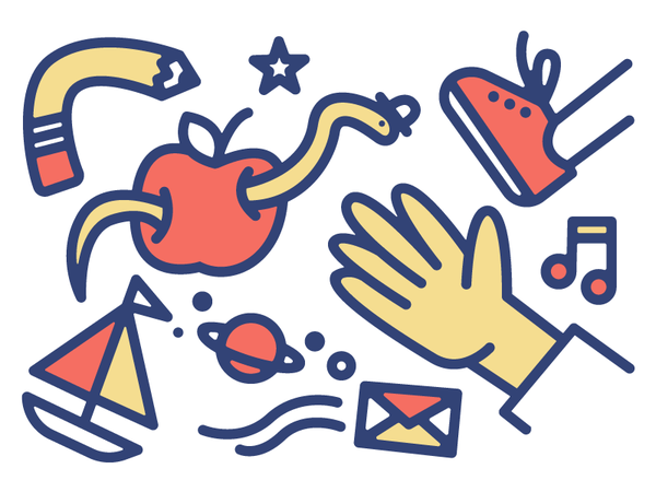 Weekend doodles mail pencil hand apple stroke doodle flat thick vector.png