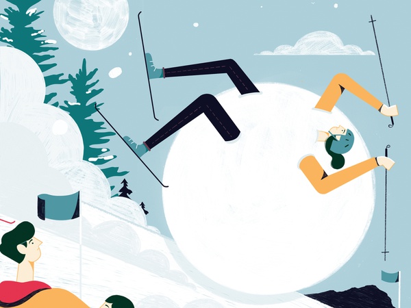 Skiing - The Telegraph snow skiiing travel illustration colour print e.jpg