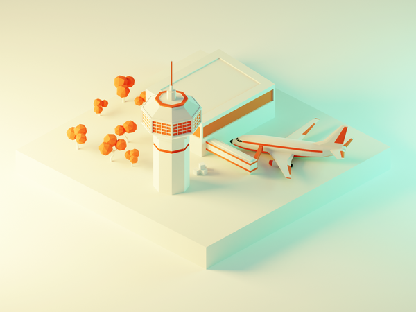 Airport Low Poly Diorama  tower airport airplane model low poly isomet.png
