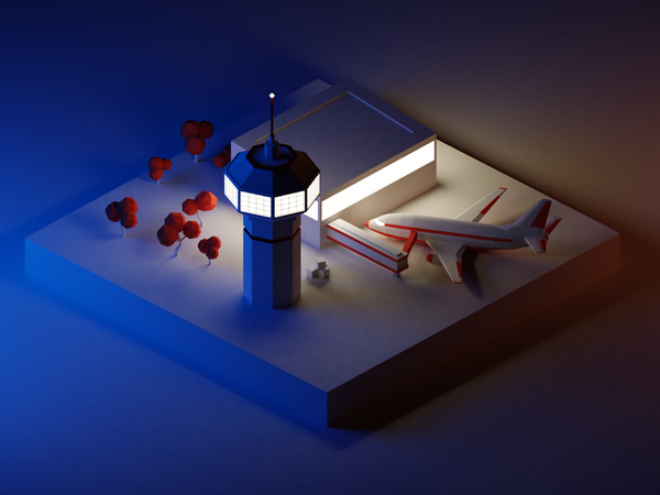 Airport at Night  diorama tower airport airplane night lowpolyart low.png
